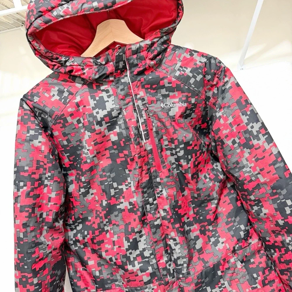 Columbia Kids Jacket Digital Camo Red Grey Insulated Hooded XL Winter Coat